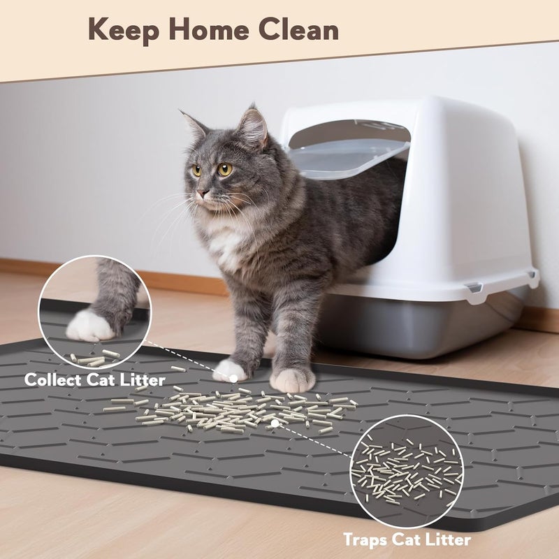 Garoopion Cat Mat for Litter Box, Large 40" X 28" Cat Litter Mat XL, Waterproof Silicone Pad for Floor, Black - Image 3